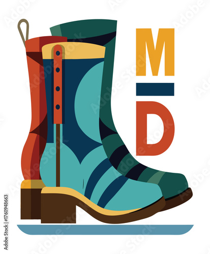 Vintage Mountaineering Boots Design A Warm, Stiff Footwear Graphic with a Colorful Style for Outdoors Adventures