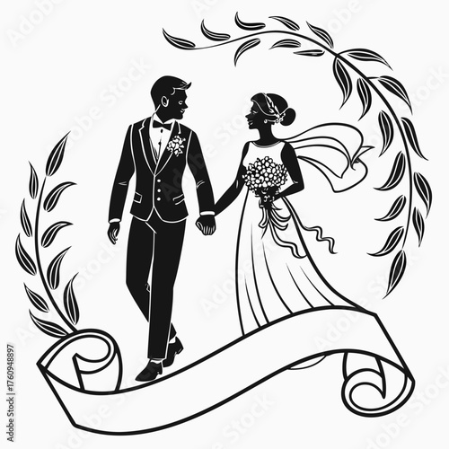 Bride and Groom Laurel Vector Graphic.

