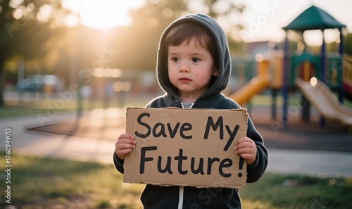 Child Holding a Sign That Reads ‘Save My Future’: Plea for Hope and Environmental Awareness
