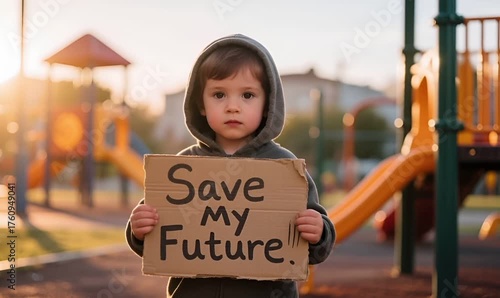 Child Holding a Sign That Reads ‘Save My Future’: Plea for Hope and Environmental Awareness
