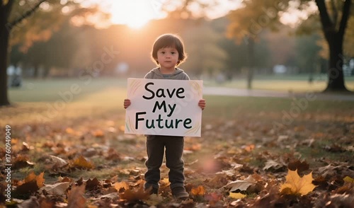 Child Holding a Sign That Reads ‘Save My Future’: Plea for Hope and Environmental Awareness