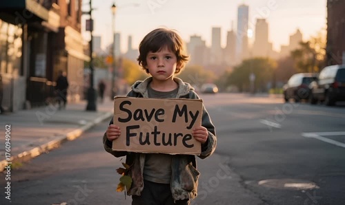 Child Holding a Sign That Reads ‘Save My Future’: Plea for Hope and Environmental Awareness