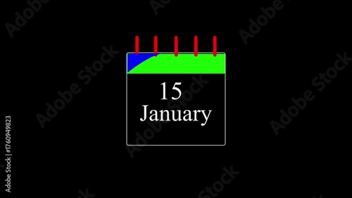 January month calendar with time symbol. Simple calendar icon animation and date change of time month with black background..