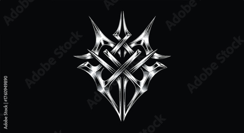 Elegant Silver Emblem Against Black Background Sophisticated Design