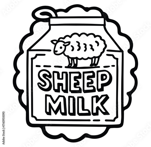 SHEEP MILK product branding with illustration of sheep on a milk carton