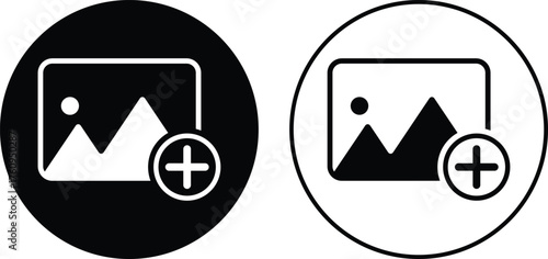  add image icon set. Upload photo symbols. Insert Picture and Media Gallery icons collection