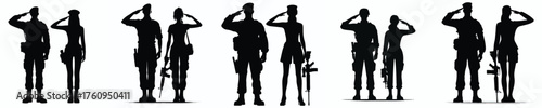 silhouette of male and female soldiers standing in salute