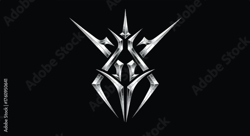 Abstract symmetrical metallic ornament with sharp spikes, representing a gothic tribal tattoo style vector graphic design element