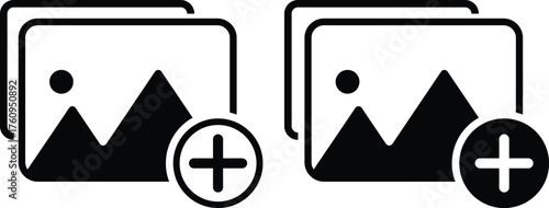  add image icon set. Upload photo symbols. Insert Picture and Media Gallery icons collection
