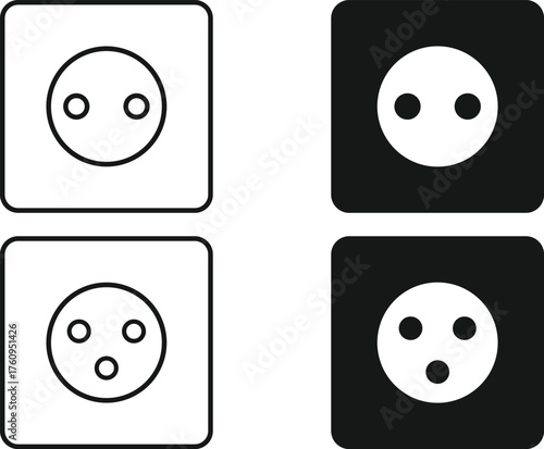 electric socket icon set. Wall Plug and Device Charging symbols. Electricity and Energy supply socket sign