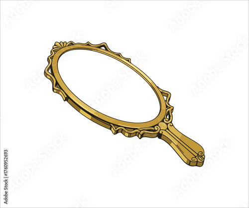 Elegant Golden Handheld Mirror Illustration for Beauty and Reflection Concepts