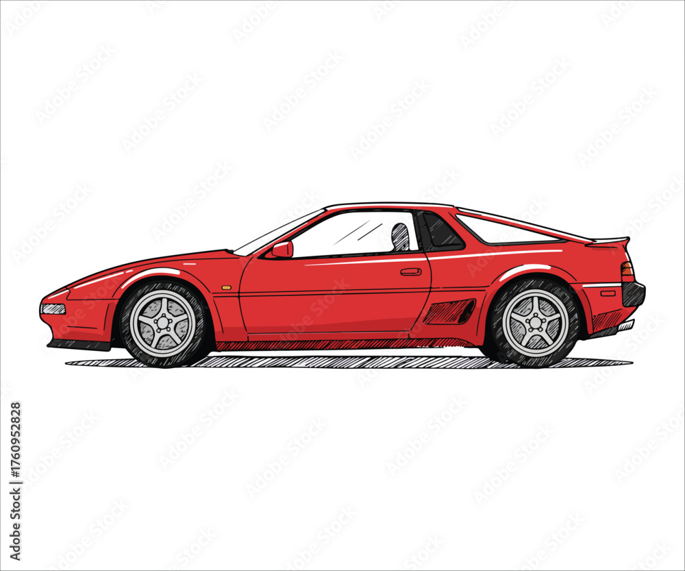 Fototapeta premium Illustration of a classic red sports car on a white background
