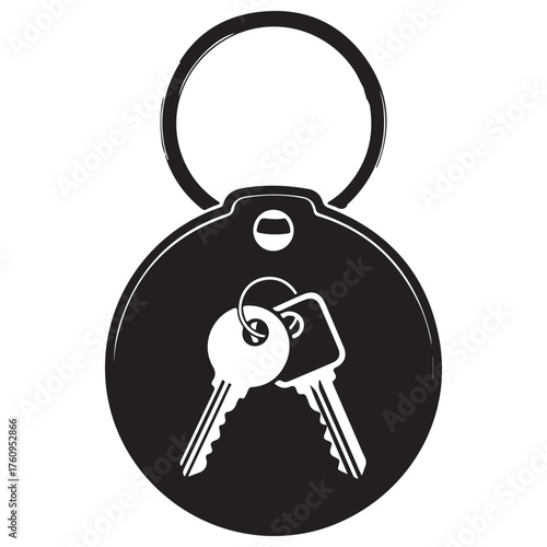Black and White Keyring Icon with Two Keys Flat Design Vector