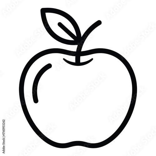 Simple outline drawing of a fresh ripe apple with a leaf and stem simple graphic