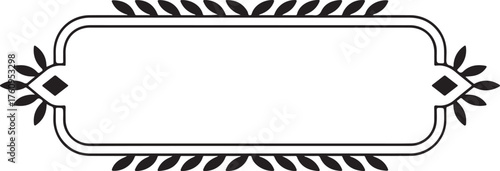 Simple Black and White Rectangular Frame with Leafy Accents border element