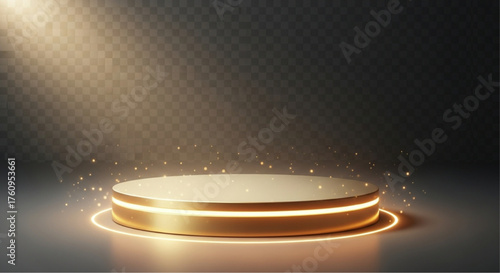 A radiant golden pedestal illuminated by a spotlight, perfect for showcasing your product or concept in a luxurious, elegant, and sophisticated manner. vector illustration