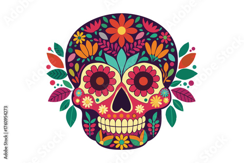 Colorful Sugar Skull Illustration – Day of the Dead Floral Art Design