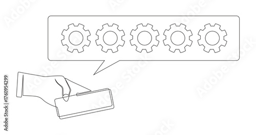 line art of a hand holding a cell phone and interacting with business continuity in the form of gears and Minimizing financial losses