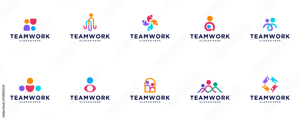 Fototapeta premium human icon set, teamwork symbol, leadership, work partner, vector graphic illustration.