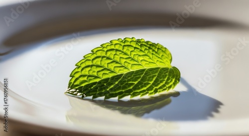 Fresh Green Mint Leaves Floating in Clear Water on White Background