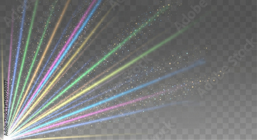 Vibrant beams of light radiate outwards in a dynamic display of color and energy, casting a mesmerizing spectacle across the scene. vector illustration overlay