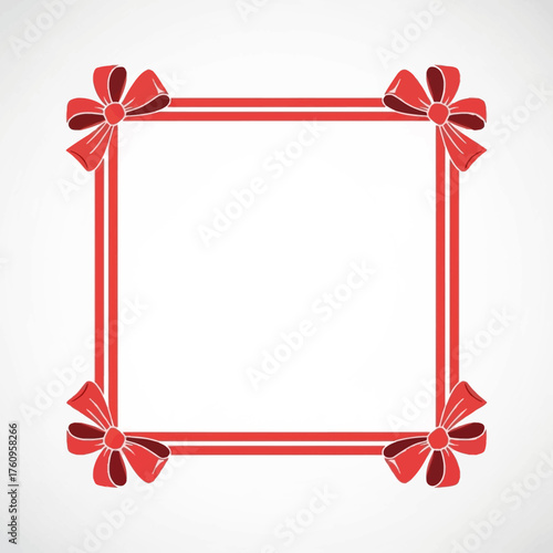 Festive Red Ribbon Square Frame with Bows for Holiday Greetings