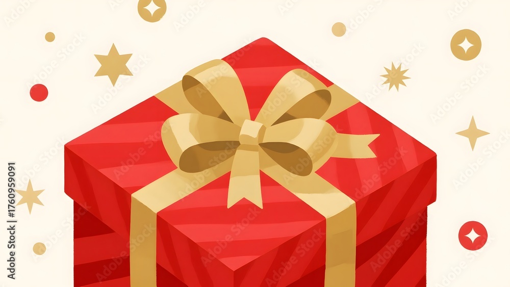 Fototapeta premium Red gift box with gold ribbon