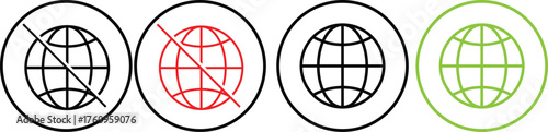 Internet connection status icon set. Online and Offline Internet Connection Icon set. showing online, offline, no signal, and connected network states. 
