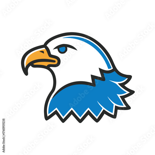 Eagle head illustration in blue and white color scheme  