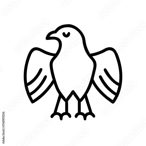 Line art illustration of a bird with outstretched wings  
