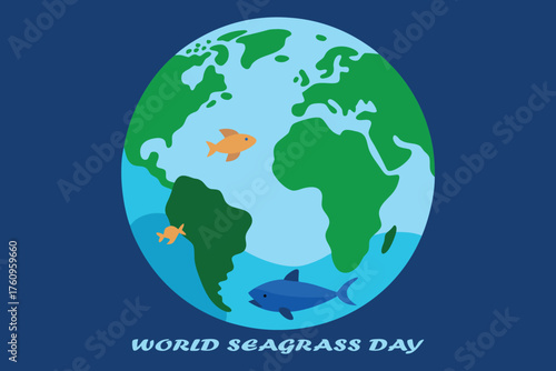 World Seagrass Day Earth Globe Marine Life Concept Vector