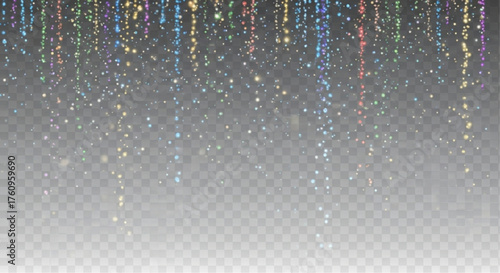 Elegant iridescent streams of glitter falling, suspended in the air. Capturing the magical ambience. vector illustration overlay