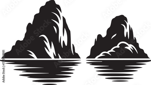 Black and White Mountain Landscape Illustration