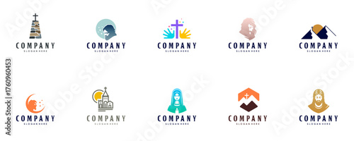collection of religious logos, beliefs, Jesus Christ, cross, forgiveness, graphic design templates.