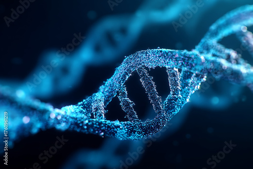 Dynamic glowing blue DNA helix structure emerges from darkness, symbolizing life, science, and genetic innovation for modern projects.