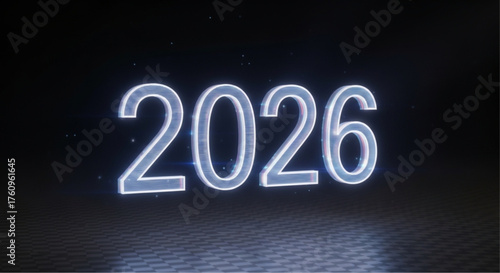 The number 2026 illuminated against a dark, futuristic background, giving a sense of anticipation and the passage of time. vector illustration overlay