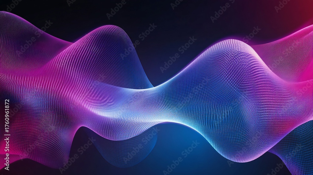 Fototapeta premium Abstract glowing wave pattern with vibrant pink and blue lights against dark background