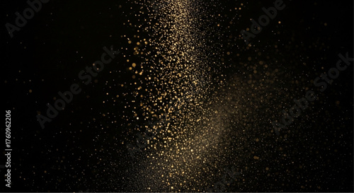Abstract golden particles cascade gracefully against a dark backdrop, creating a captivating display of light and texture. Perfect for evoking luxury, elegance. vector illustration