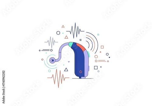 Plakat Advanced Hearing Device Technology Enhancing Auditory Experience with Sound Wave Visualization