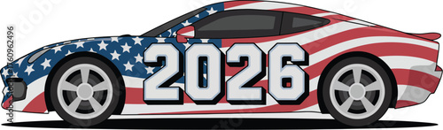 American Flag Racing Car Design for 2026 Patriotic Sportscar with Stars and Stripes