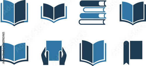 A Collection of Minimalist Vector Book Icons for Education, Reading, and Knowledge Representation