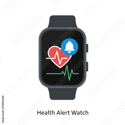 Health alert watch with heart rate monitor and notification icon  