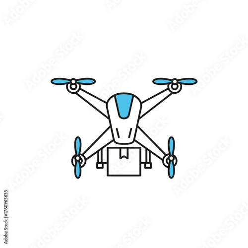 Delivery drone flying with package in minimalist style  