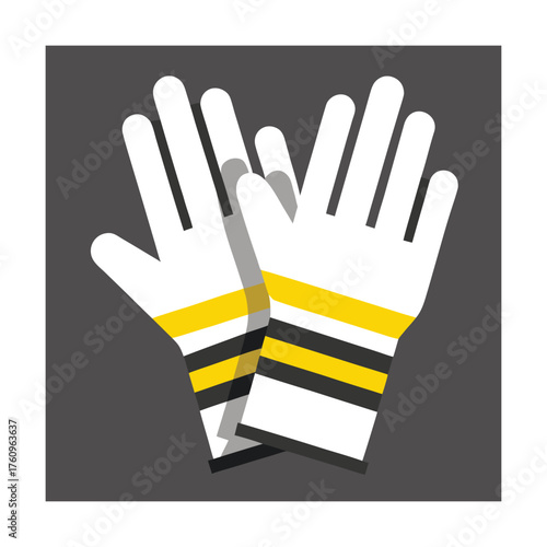 Flat design illustration of white work gloves with yellow stripes