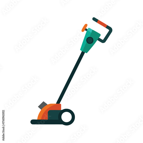 Flat design electric lawn mower on white background Keywords: lawn mower, garden, gardening