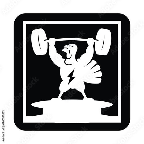 Turkey weightlifter lifting barbell isolated on white background for thanksgiving day