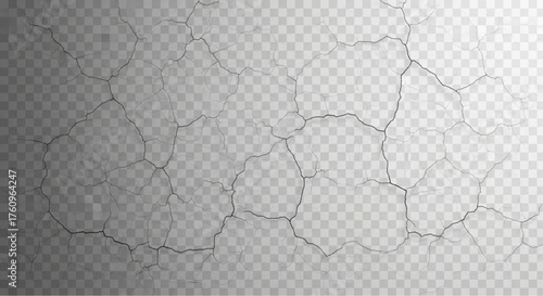 Cracked surface showing intricate network of fissures on transparent backdrop, a symbol of damage.  vector illustration