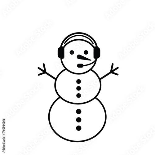 Black outline snowman wearing headset and microphone