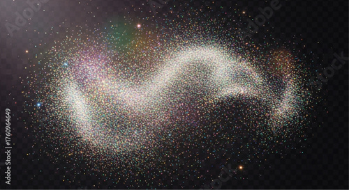 A Cosmic Symphony: A galaxy of luminous dust, particles swirl and dance, forming an ethereal ballet against a starlit canvas. vector illustration