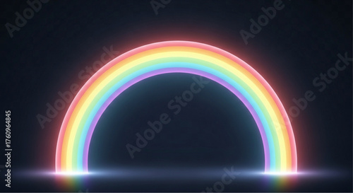 A vibrant neon rainbow arches across the night sky, its radiant colors illuminating the darkness below, representing hope and promise. vector illustration